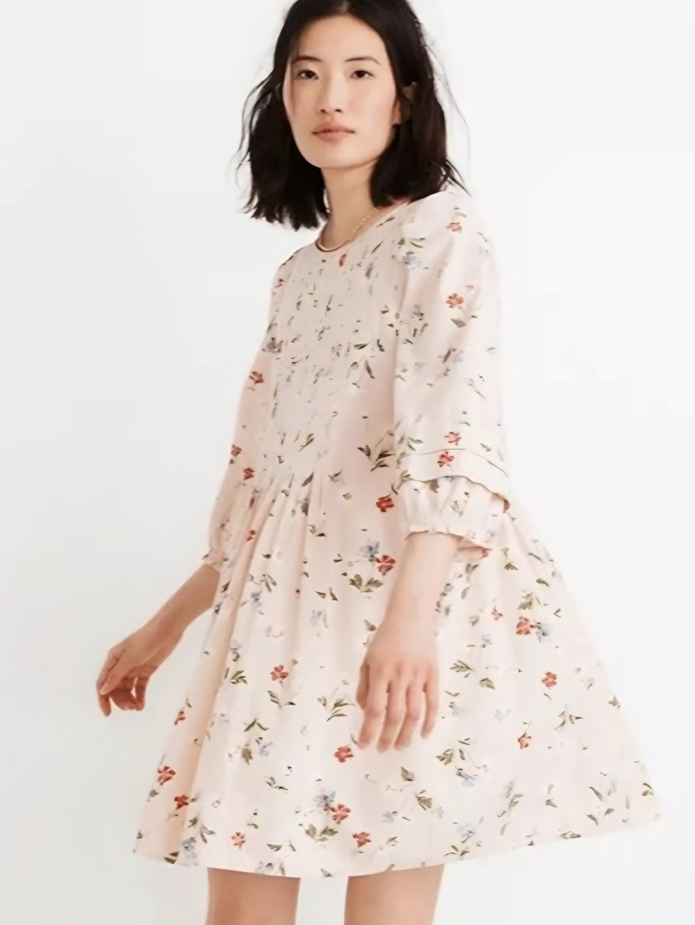 Madewell Pink Floral Puff-Sleeve Swing Dress, Size XS